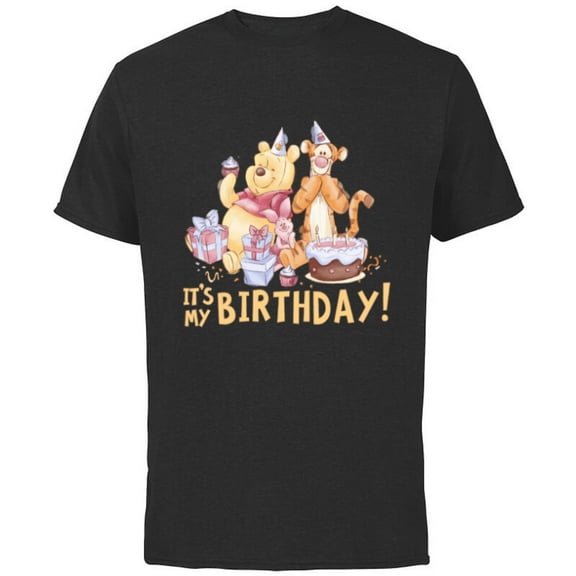 Disney Winnie the Pooh It’s My Birthday - Short Sleeve Cotton T-Shirt for Adults - Customized-Black
