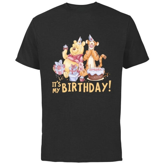 Disney Winnie the Pooh It’s My Birthday - Short Sleeve Cotton T-Shirt for Adults - Customized-Black