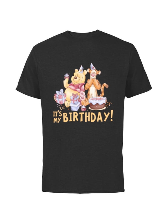 Winnie the Pooh It’s My Birthday - Short Sleeve Cotton T-Shirt for Adults - Customized-Black