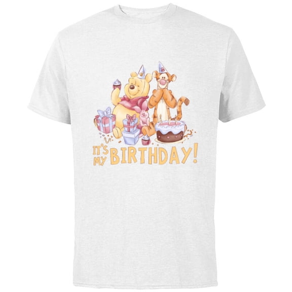 Disney Winnie the Pooh It’s My Birthday - Short Sleeve Cotton T-Shirt for Adults - Customized-White