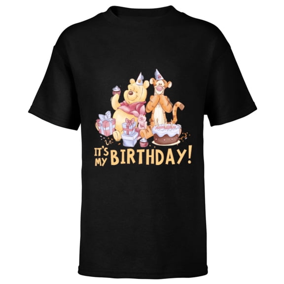 Disney Winnie the Pooh It’s My Birthday - Short Sleeve T-Shirt for Kids - Customized-Black