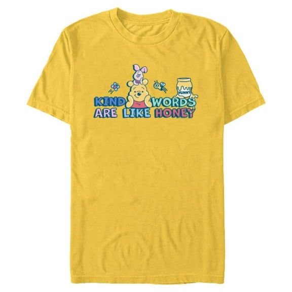 Disney Winnie the Pooh Kind Words Are Like Honey - Short Sleeve Blended T-Shirt for Adults - Customized-Yellow