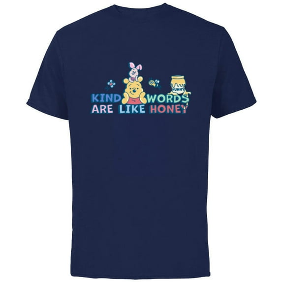 Disney Winnie the Pooh Kind Words Are Like Honey - Short Sleeve Cotton T-Shirt for Adults - Customized-Navy