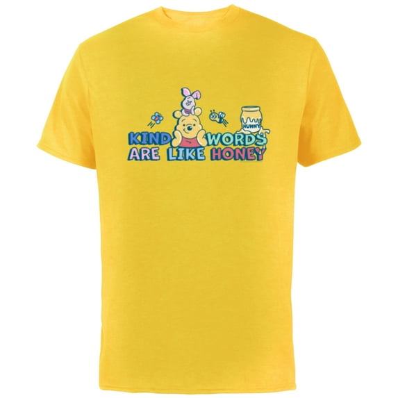Disney Winnie the Pooh Kind Words Are Like Honey - Short Sleeve Cotton T-Shirt for Adults - Customized-Yellow