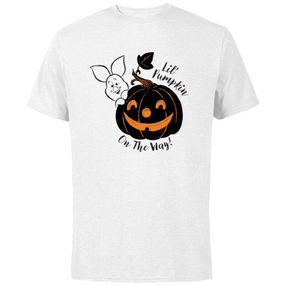 Disney Winnie the Pooh Lil’ Pumpkin on the Way Halloween - Short Sleeve Cotton T-Shirt for Adults - Customized-White