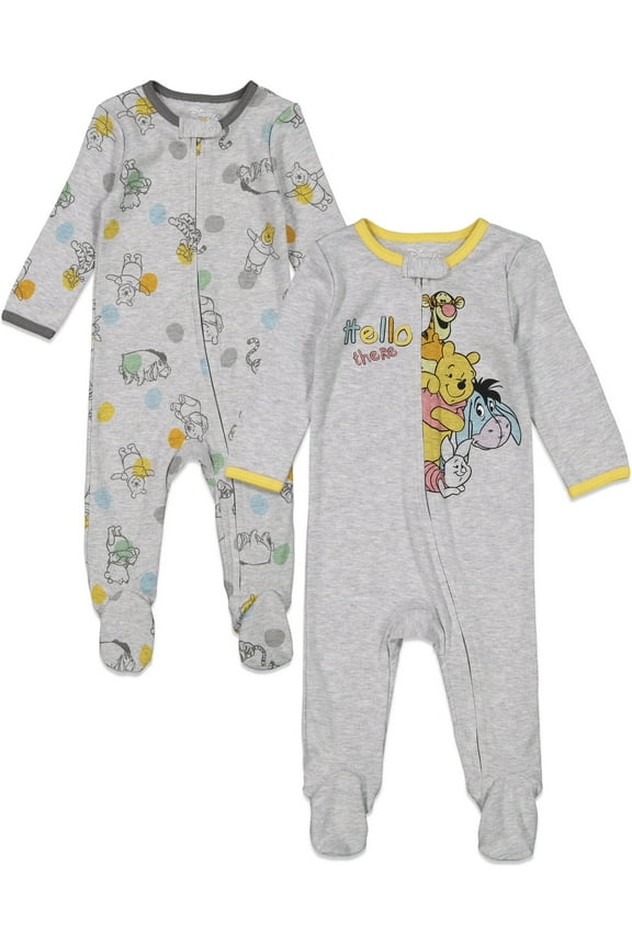 Disney Winnie the Pooh Newborn Baby Boys 2 Pack Zip Up Sleep N' Plays The / Grey 3-6 Months