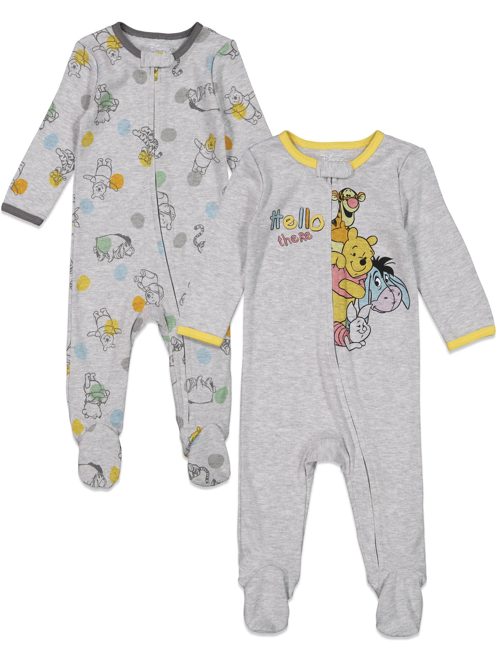 Disney Winnie the Pooh Baby Boys' 2-Pack Footed One-Piece Sleep N' Play Heather Grey Pooh