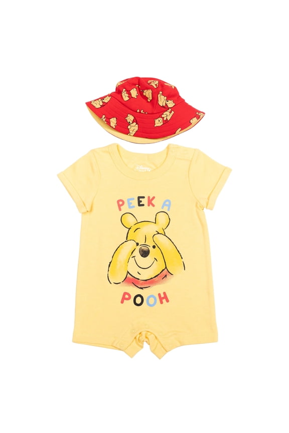 Disney Winnie the Pooh Romper and Reversible Sun Hat Set Pooh Yellow