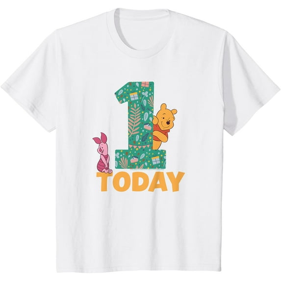 Disney Winnie the Pooh & Piglet Birthday 1 Year Old Today Youth T-Shirt for Boy Girl Kids Toddler, White Color, Size 7