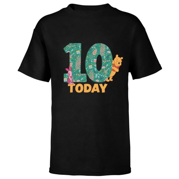 Disney Winnie the Pooh & Piglet Birthday 10 Years Old Today - Short Sleeve T-Shirt for Kids - Customized-Black