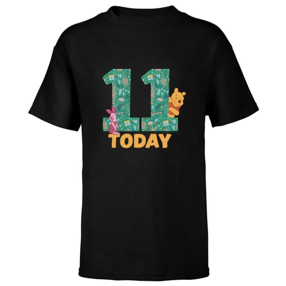 Disney Winnie the Pooh & Piglet Birthday 11 Years Old Today - Short Sleeve T-Shirt for Kids - Customized-Black