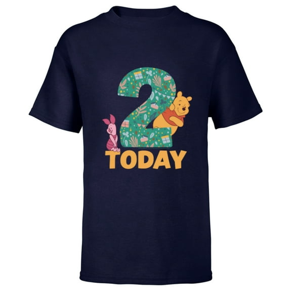 Disney Winnie the Pooh & Piglet Birthday 2 Years Old Today - Short Sleeve T-Shirt for Kids - Customized-Navy