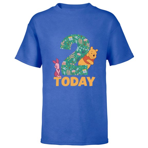 Disney Winnie the Pooh & Piglet Birthday 2 Years Old Today - Short Sleeve T-Shirt for Kids - Customized-Royal