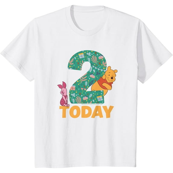 Disney Winnie the Pooh & Piglet Birthday 2 Years Old Today Youth T-Shirt for Boy Girl Kids Toddler, White Color, Size 2T