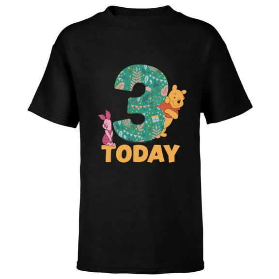 Disney Winnie the Pooh & Piglet Birthday 3 Years Old Today - Short Sleeve T-Shirt for Kids - Customized-Black