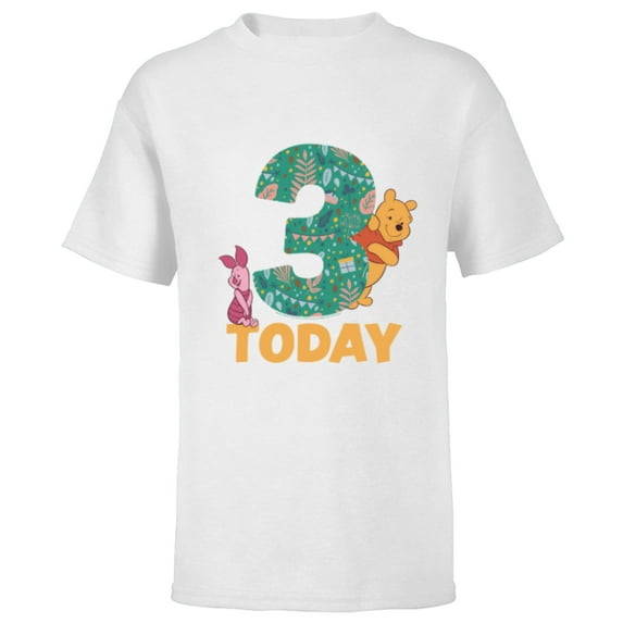 Disney Winnie the Pooh & Piglet Birthday 3 Years Old Today - Short Sleeve T-Shirt for Kids - Customized-White