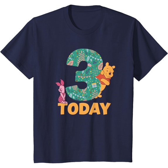 Disney Winnie the Pooh & Piglet Birthday 3 Years Old Today Youth T-Shirt for Boy Girl Kids Toddler, Navy Color, Size YXS