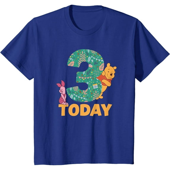 Disney Winnie the Pooh & Piglet Birthday 3 Years Old Today Youth T-Shirt for Boy Girl Kids Toddler, Royal Blue Color, Size 2T