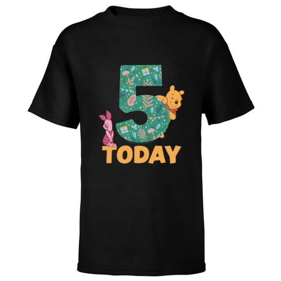 Disney Winnie the Pooh & Piglet Birthday 5 Years Old Today - Short Sleeve T-Shirt for Kids - Customized-Black