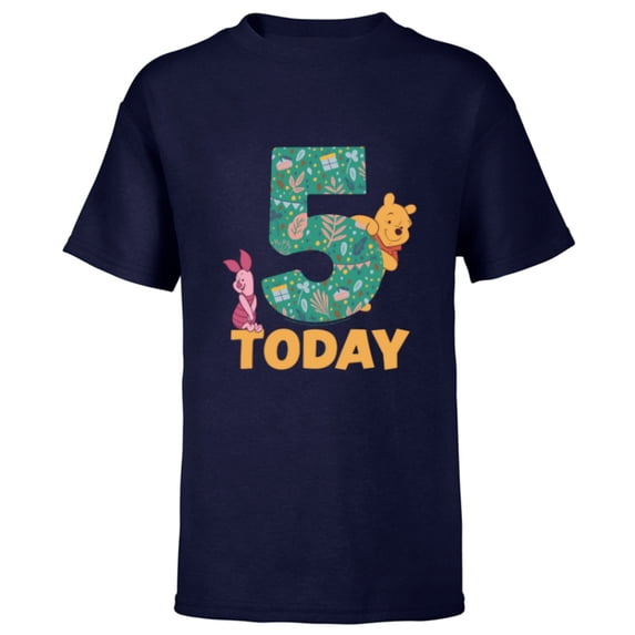 Disney Winnie the Pooh & Piglet Birthday 5 Years Old Today - Short Sleeve T-Shirt for Kids - Customized-Navy