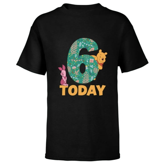 Disney Winnie the Pooh & Piglet Birthday 6 Years Old Today - Short Sleeve T-Shirt for Kids - Customized-Black
