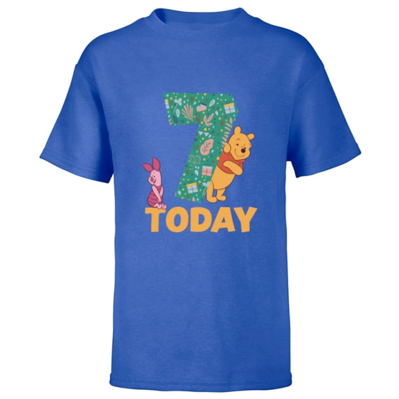 Disney Winnie the Pooh & Piglet Birthday 7 Years Old Today - Short Sleeve T-Shirt for Kids - Customized-Royal