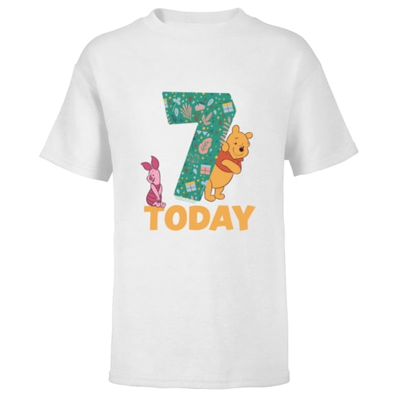 Disney Winnie the Pooh & Piglet Birthday 7 Years Old Today - Short Sleeve T-Shirt for Kids - Customized-White