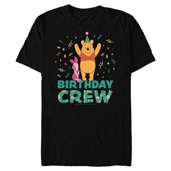 Disney Winnie the Pooh & Piglet Birthday Crew Party Matching - Short Sleeve Blended T-Shirt for Adults - Customized-Black