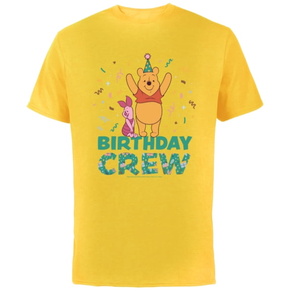 Disney Winnie the Pooh & Piglet Birthday Crew Party Matching - Short Sleeve Cotton T-Shirt for Adults - Customized-Yellow
