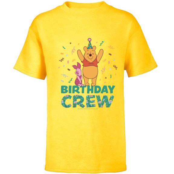 Disney Winnie the Pooh & Piglet Birthday Crew Party Matching - Short Sleeve T-Shirt for Kids - Customized-Yellow