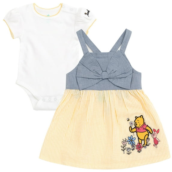 Disney Winnie the Pooh Piglet Bodysuit and Square Neck Dress Outfit Set Newborn to Infant