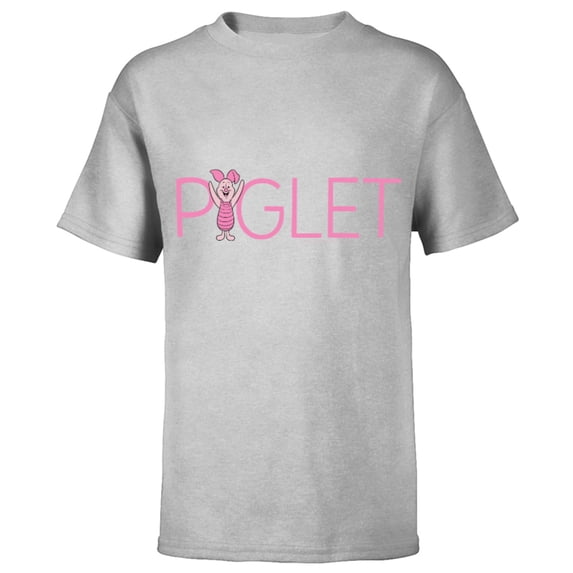 Disney Winnie the Pooh Piglet Classic Lettering - Short Sleeve T-Shirt for Kids - Customized-Athletic Heather