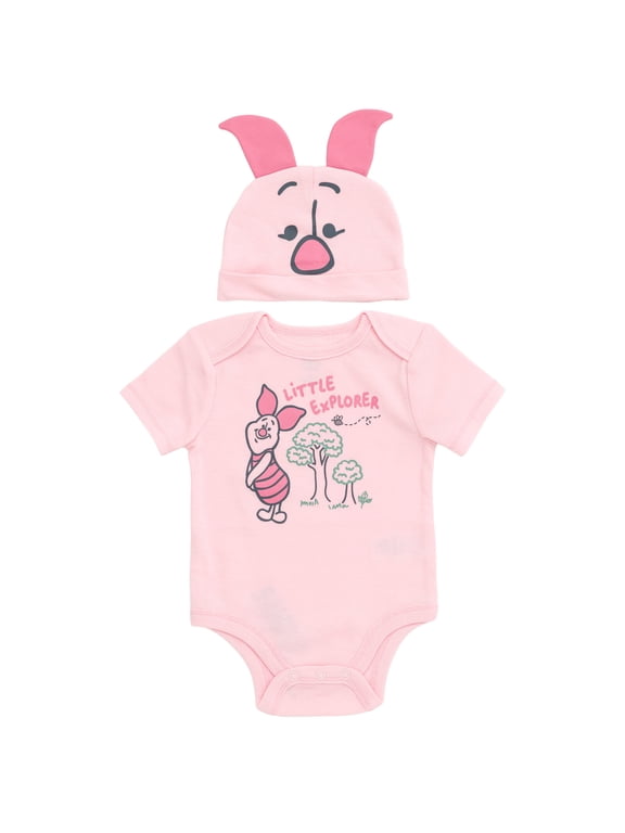 Winnie the Pooh Baby Girls' 2-Piece Cosplay Bodysuit and Hat Set Pink Piglet