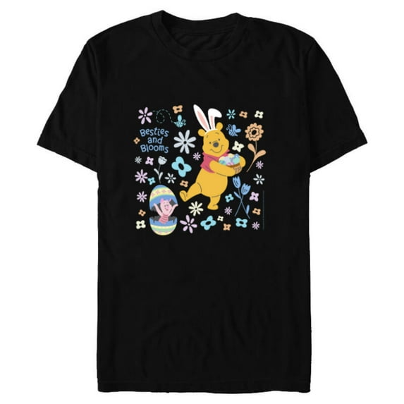 Disney Winnie the Pooh & Piglet Easter Besties and Blooms - Short Sleeve Blended T-Shirt for Adults - Customized-Black