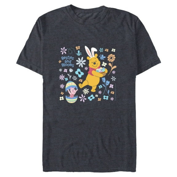 Disney Winnie the Pooh & Piglet Easter Besties and Blooms - Short Sleeve Blended T-Shirt for Adults - Customized-Navy Heather