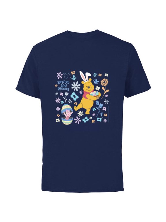 Winnie the Pooh & Piglet Easter Besties and Blooms - Short Sleeve Cotton T-Shirt for Adults - Customized-Navy