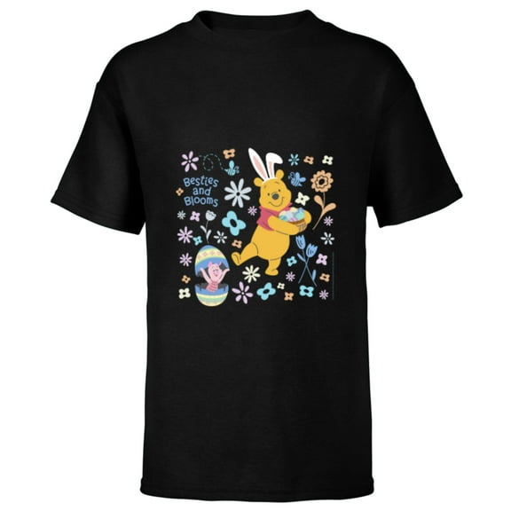 Disney Winnie the Pooh & Piglet Easter Besties and Blooms - Short Sleeve T-Shirt for Kids - Customized-Black