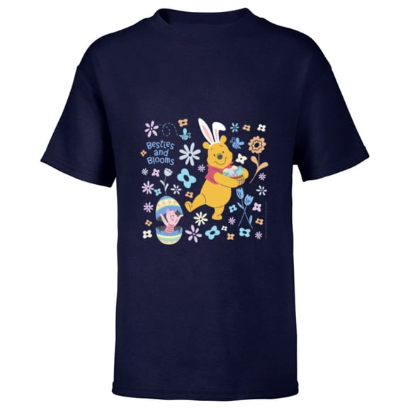 Disney Winnie the Pooh & Piglet Easter Besties and Blooms - Short Sleeve T-Shirt for Kids - Customized-Navy