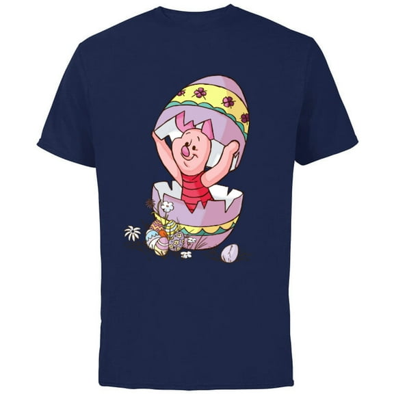 Disney Winnie the Pooh Piglet Easter Egg - Short Sleeve Cotton T-Shirt for Adults - Customized-Navy