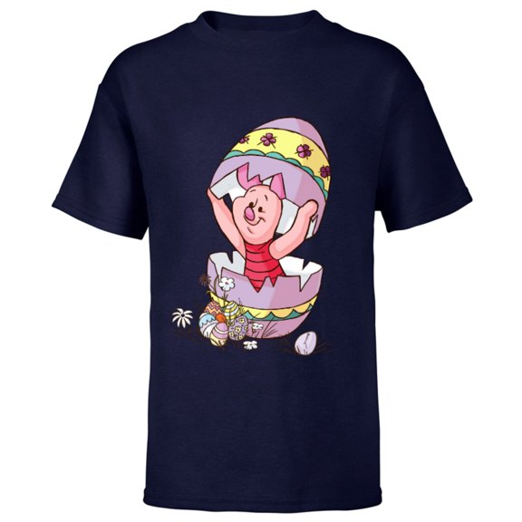 Disney Winnie the Pooh Piglet Easter Egg - Short Sleeve T-Shirt for Kids - Customized-Navy