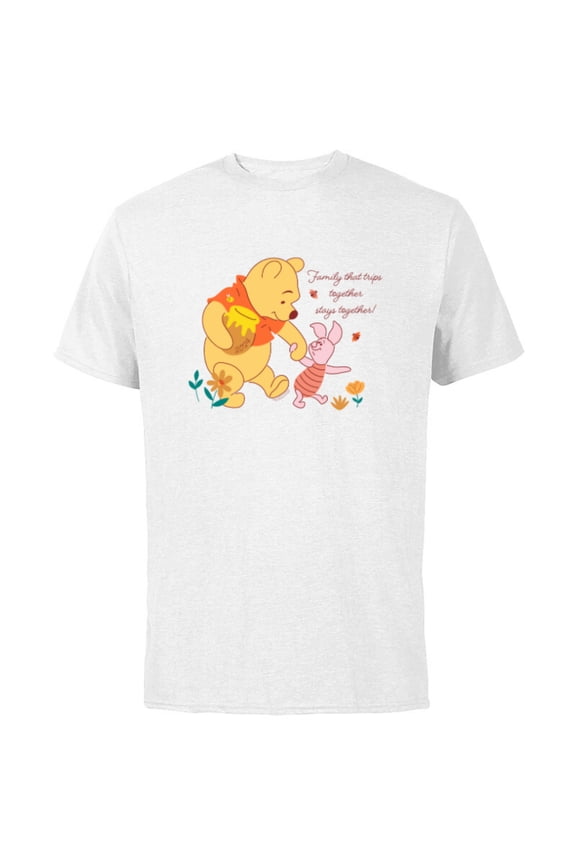 Winnie the Pooh & Piglet Family Trip Vacation 2024 - Short Sleeve Cotton T-Shirt for Adults - Customized-White