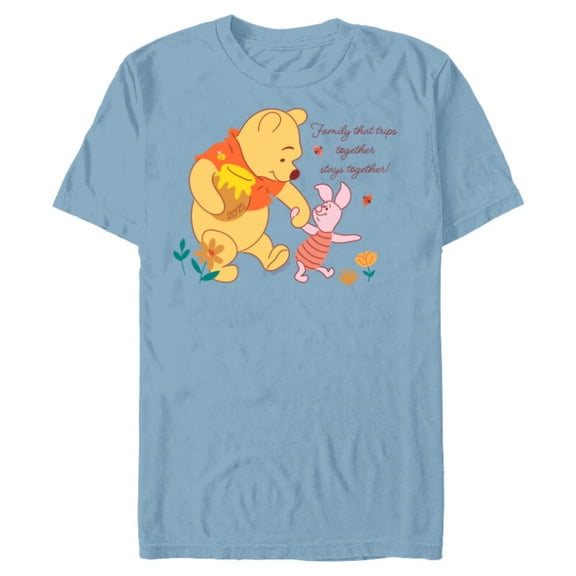 Disney Winnie the Pooh & Piglet Family Trip Vacation 2025 - Short Sleeve Blended T-Shirt for Adults - Customized-Ocean Blue