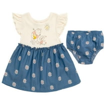 Disney Winnie the Pooh Piglet Floral Chambray Dress and Diaper Cover Outfit Set Newborn to Infant