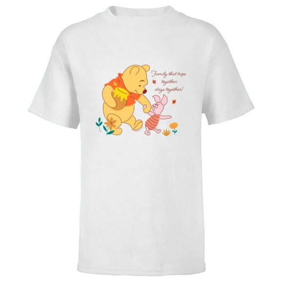 Disney Winnie the Pooh & Piglet Group Family Trip Vacation - Short Sleeve T-Shirt for Kids - Customized-White