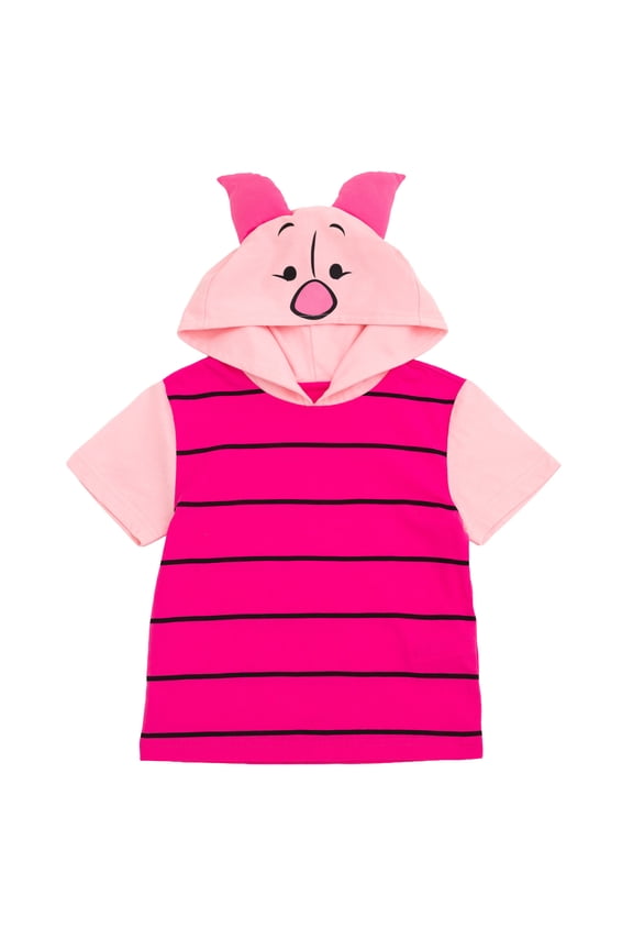 Winnie the Pooh Little Boys' Cosplay Short Sleeve Hooded T-Shirt Piglet Pink Stripes