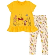 Disney Winnie the Pooh Piglet Infant Baby Girls Peplum T-Shirt and Leggings Outfit Set Newborn to Toddler