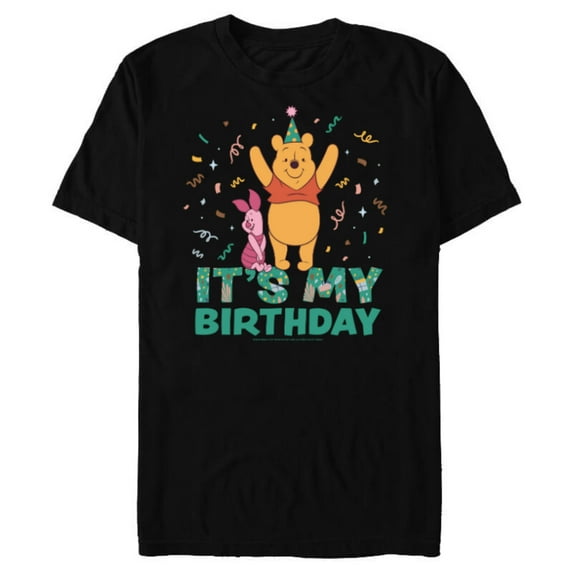Disney Winnie the Pooh & Piglet It’s my Birthday Party - Short Sleeve Blended T-Shirt for Adults - Customized-Black