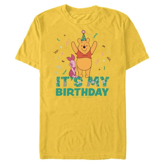 Disney Winnie the Pooh & Piglet It’s my Birthday Party - Short Sleeve Blended T-Shirt for Adults - Customized-Yellow