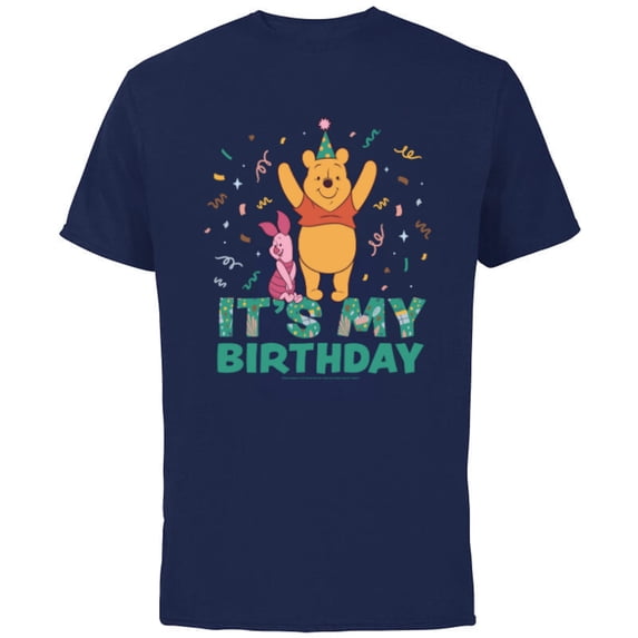 Disney Winnie the Pooh & Piglet It’s my Birthday Party - Short Sleeve Cotton T-Shirt for Adults - Customized-Navy