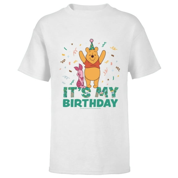 Disney Winnie the Pooh & Piglet It’s my Birthday Party - Short Sleeve T-Shirt for Kids - Customized-White